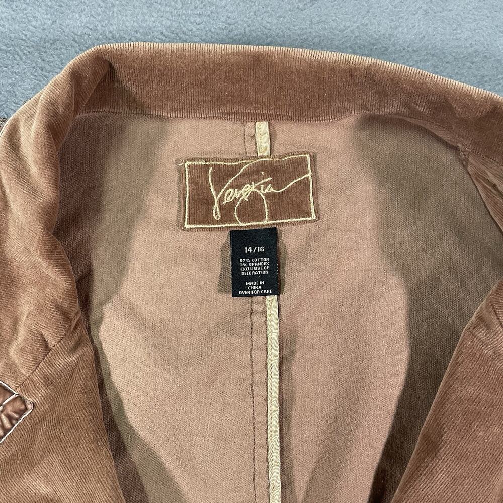 Venezia Womens Y2K Corduroy Jacket Size 14/16 Ruffle Trim Boho Western Brown - Picture 6 of 8